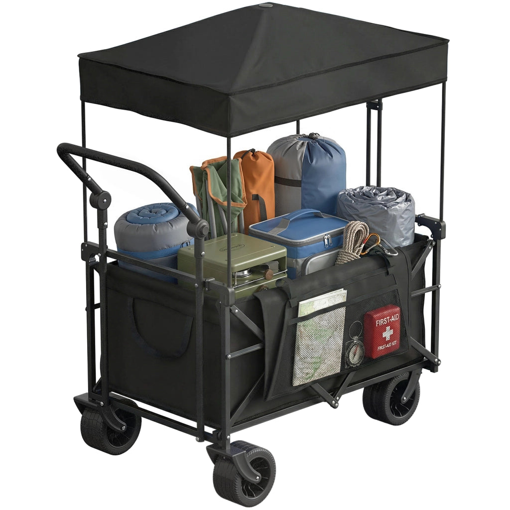Carrello da Giardino Pieghevole con Ruote Bloccabili ¨C zephmum ¨C Nero 125x59x133 cm