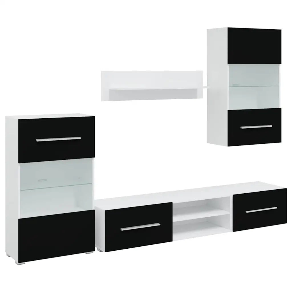 Mobili con Vetrina Parete Unità TV 5 pz con Luci LED Nero 243864