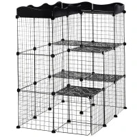 Recinto per Animali Domestici Modulabile e Multilivello con Rampa e 2 Porte in Acciaio e PP, 105x70x116 cm, Nero