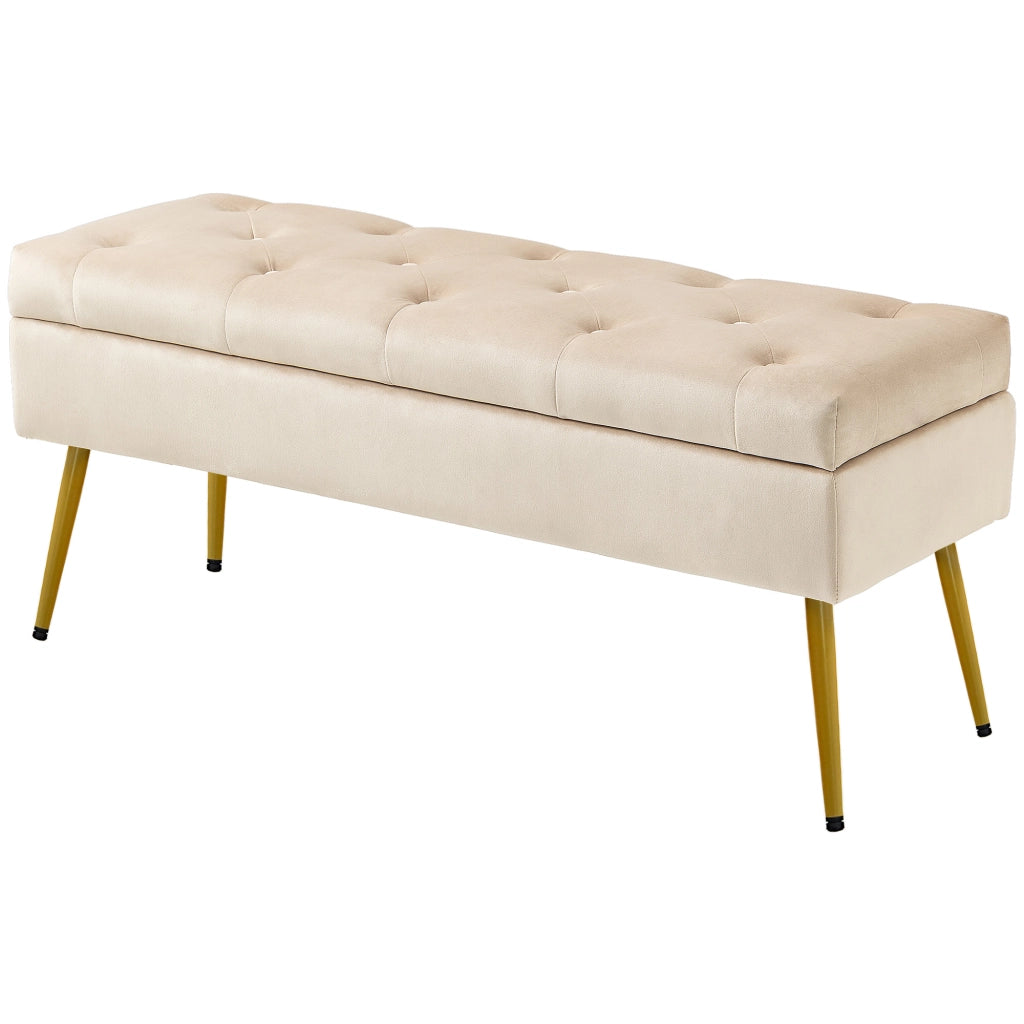 Panca contenitore imbottita effetto velluto ¨C Xylo ¨C Design trapuntato beige 102x35x43cm