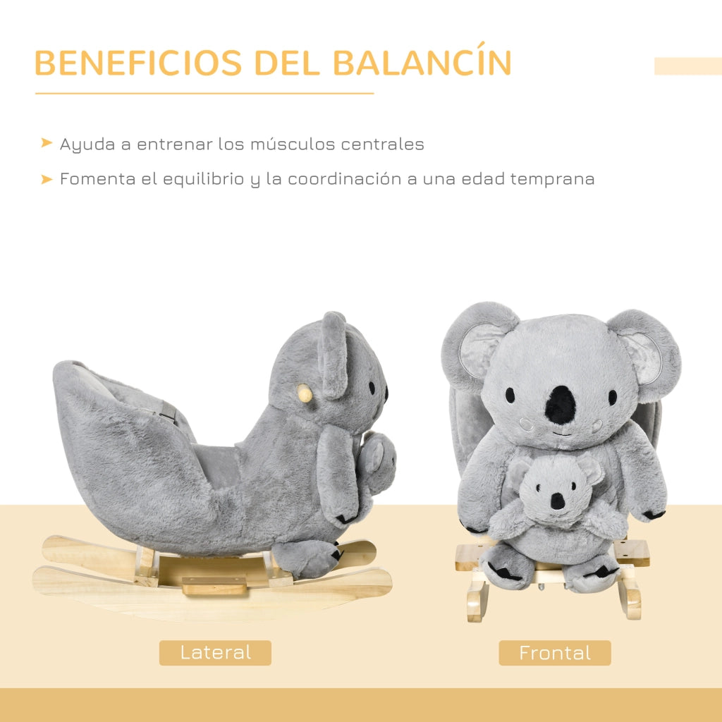 Cavallo a Dondolo Koala ¨C Xylo ¨C Grigio con Cintura Sicurezza 60x33x50 cm