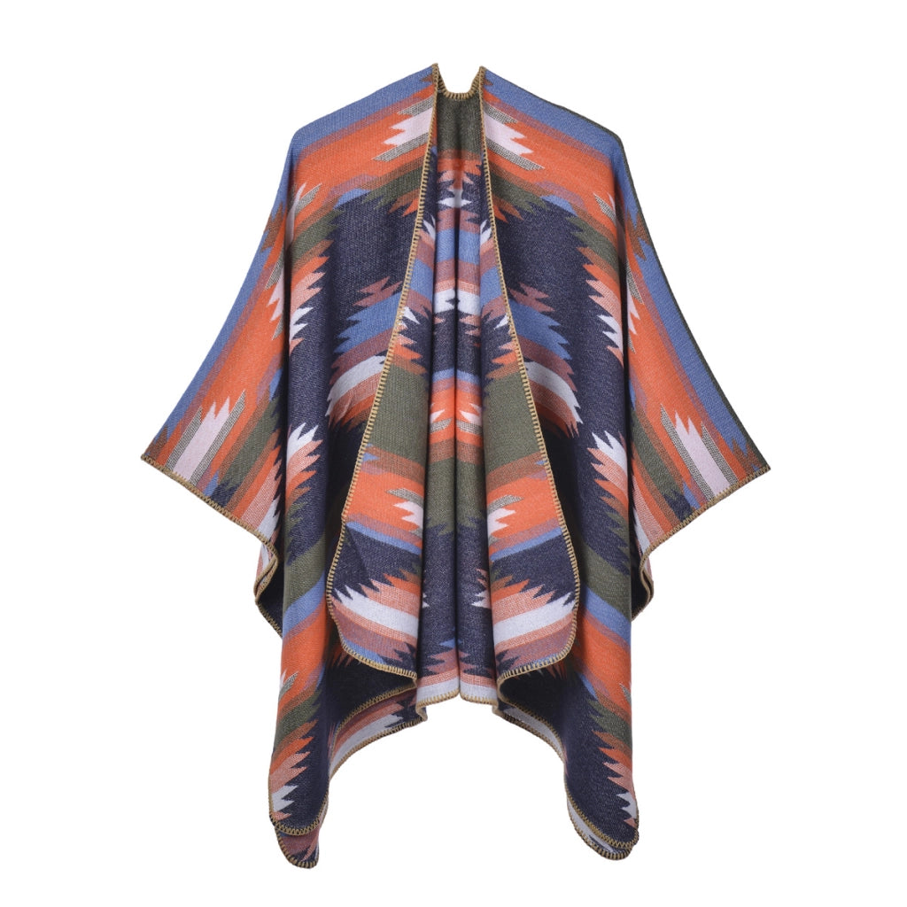 Elegante mantello jacquard diviso, cappa jacquard spessa per autunno e inverno