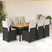 Set BistrÃ² da Giardino 9 pz con Cuscini in Polyrattan Nero