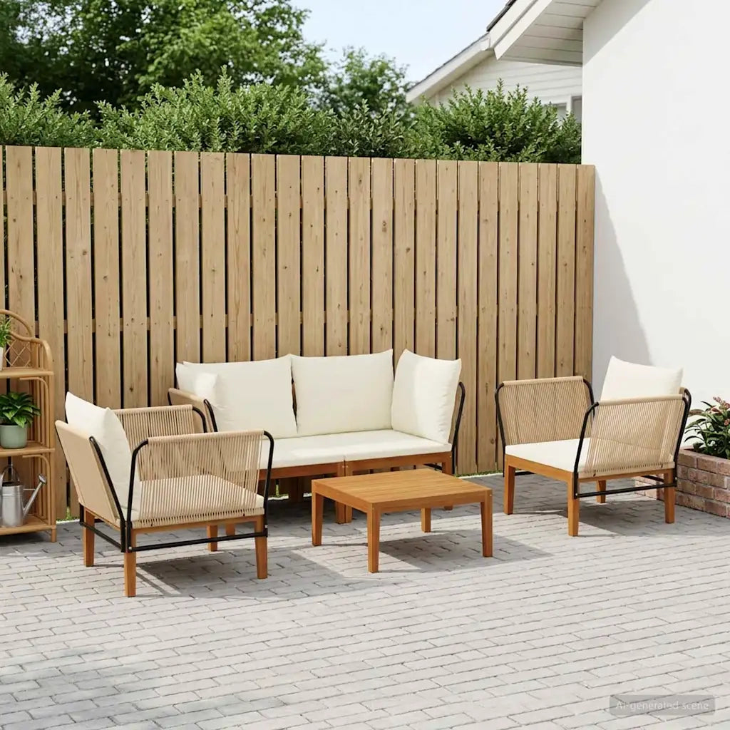 5 pcs Legno massiccio di acacia e corda Naturale 3407776