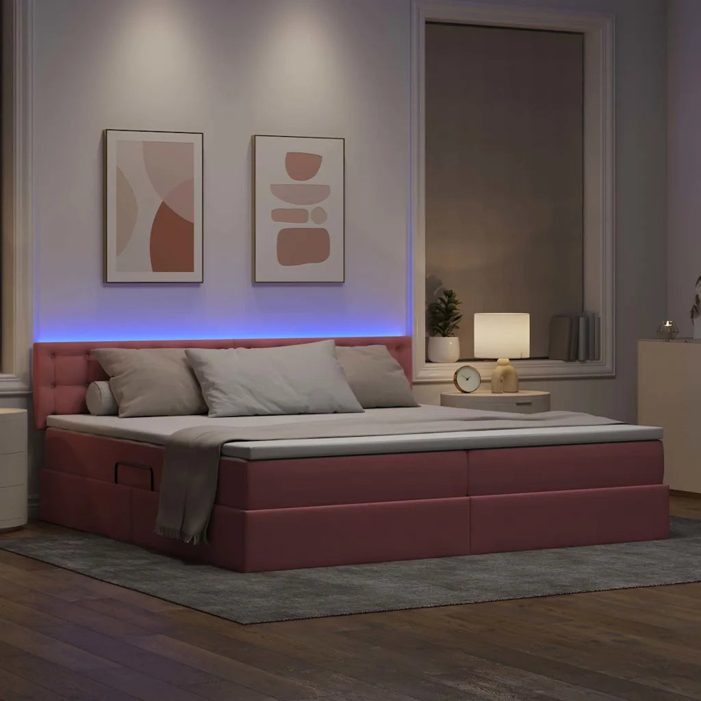 Letto con contenitore e LED con led Rosa 200 x 200 cm Velluto 3371540