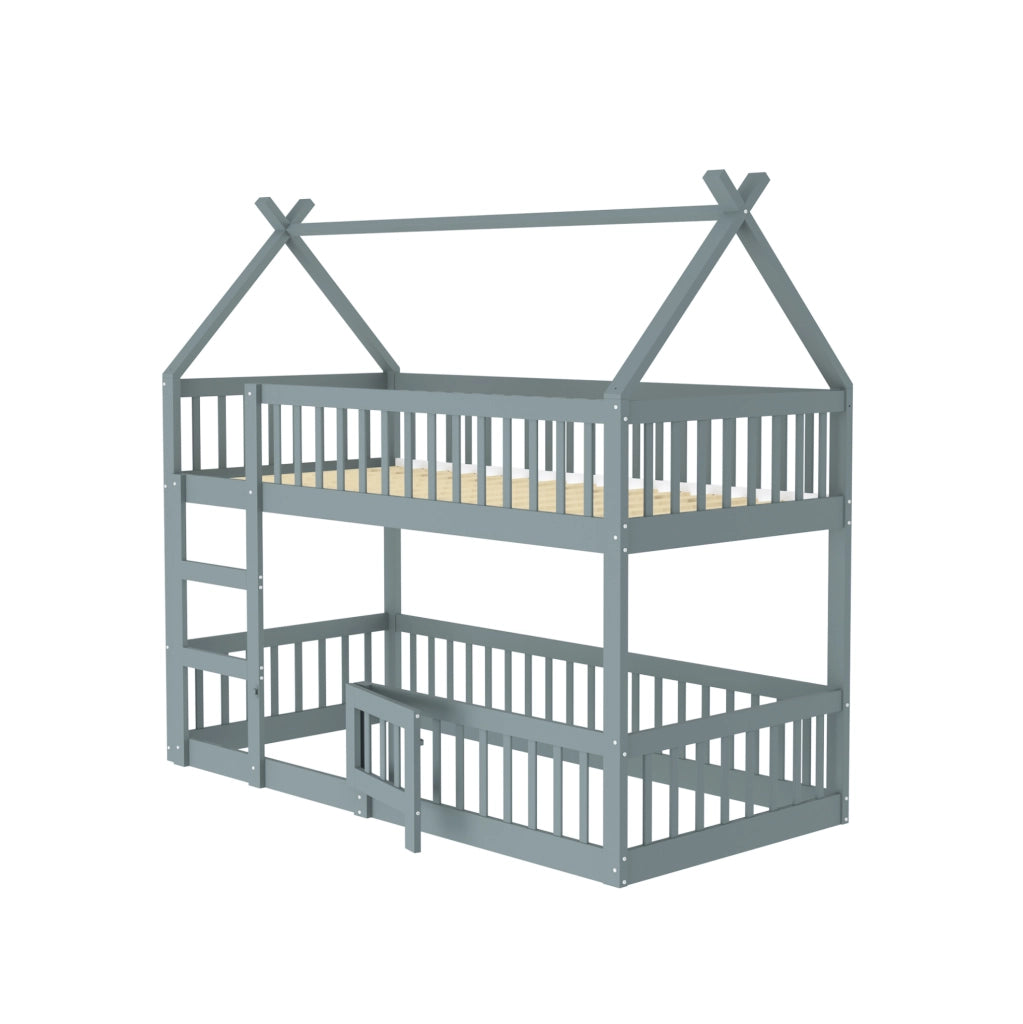 Letto a castello per bambini 90x200 cm con scala; in legno; grigio