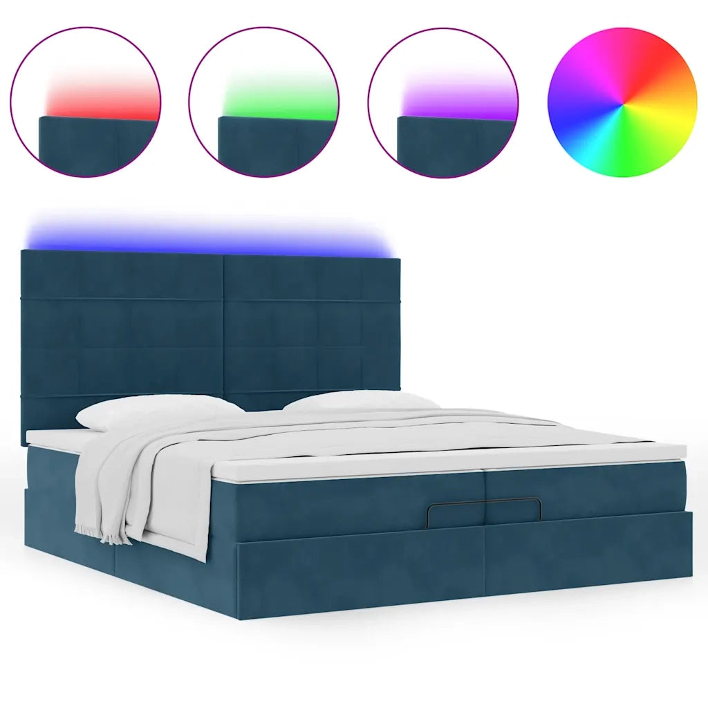 vidaXL Pouf Letto con Materassi e LED Blu Scuro 200x200cm Velluto