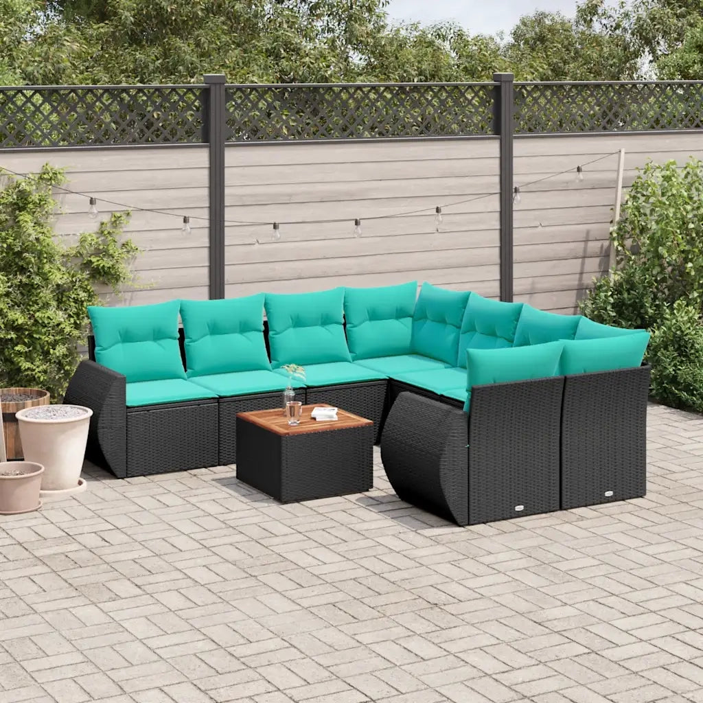 Set Divani da Giardino 9 pz con Cuscini Nero in Polyrattan 3224930