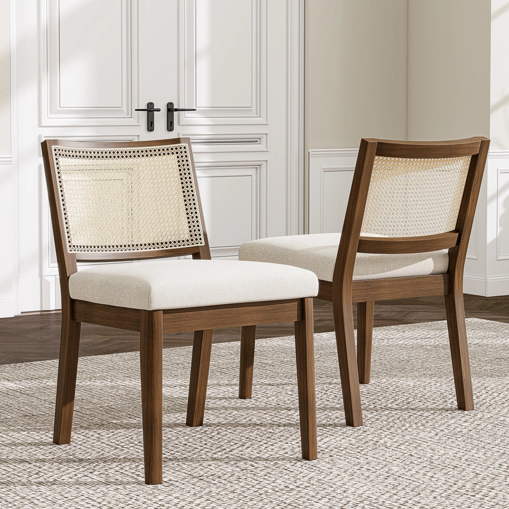 Sedie da Pranzo in Legno Massello con Schienale in Rattan ¨C Xylo ¨C Noce, Stile Moderno