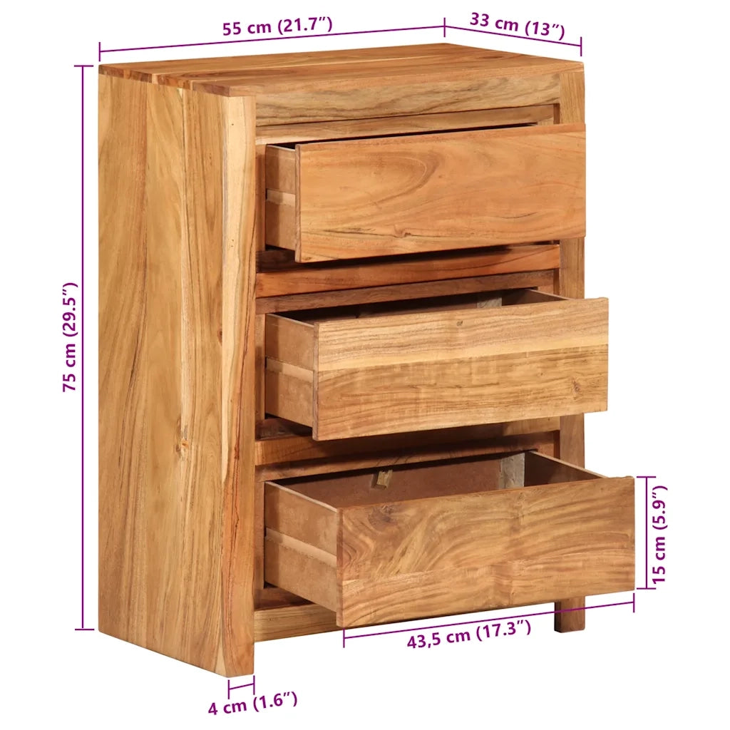Cassettiera 55x33x75 cm in Legno Massello di Acacia 4008894
