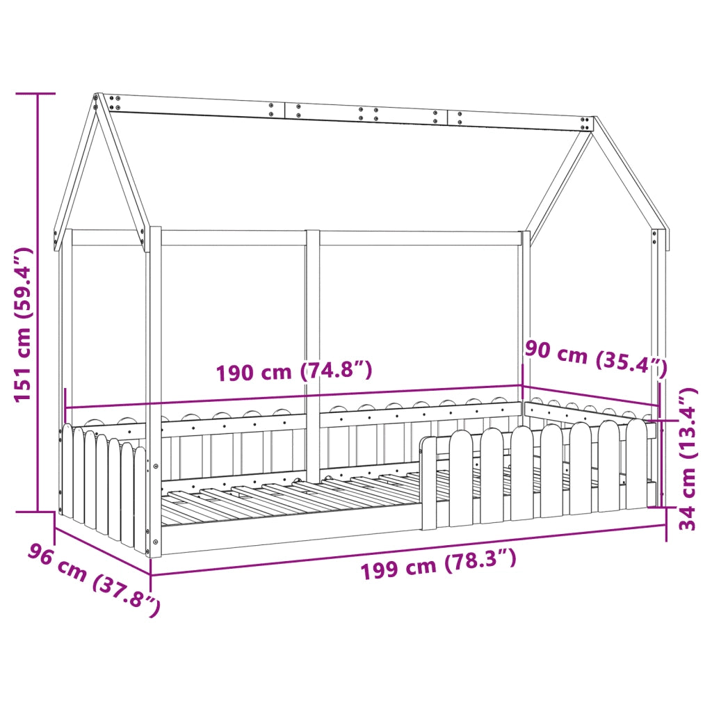 Giroletto Casetta Bambini-Struttura Letto Bambini Bianco 90x190 cm Legno Massello Pino 419892