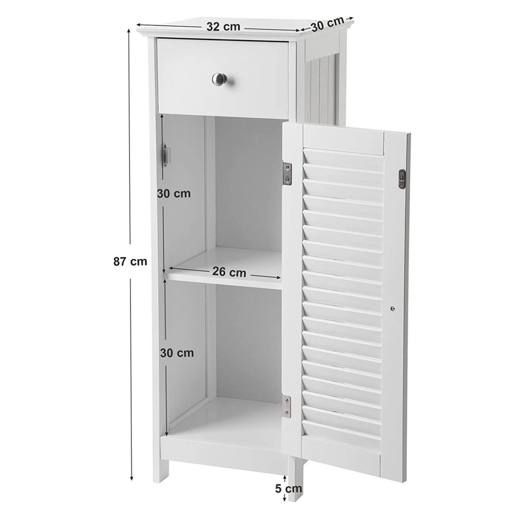 Colonna Bagno Bianca con Cassetto e Ante a Persiana - MDF