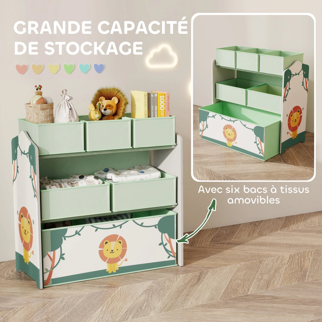 Scaffale per bambini a 3 ripiani con 6 scatole di tessuto ¨C Minimal ¨C verde