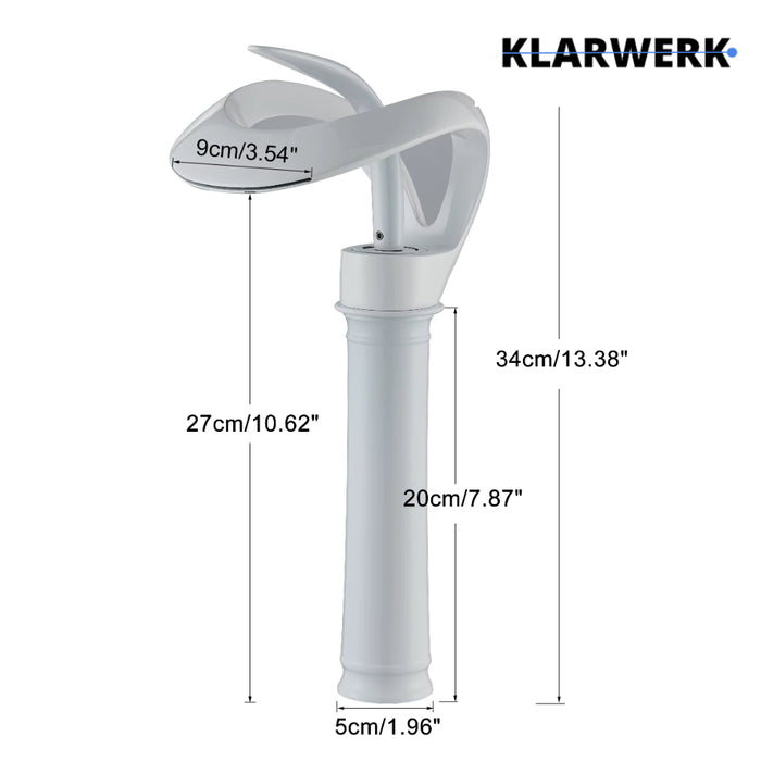 NAVIS | Rubinetto da bagno a cascata di design bianco alto | Elegante  in acciaio inox premium per lavelli alti miscelatore 2 attacchi