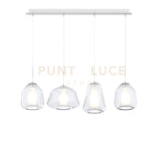 SOSPENSIONE BIANCO 4 LUCI RETTANGOLARE VETRI ALPHA + 2X BETA + GAMMA TRASPARENTI 1176BI-S4 R ABG-TR