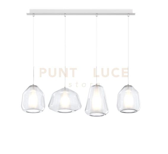 SOSPENSIONE BIANCO 4 LUCI RETTANGOLARE VETRI ALPHA + 2X BETA + GAMMA TRASPARENTI 1176BI-S4 R ABG-TR