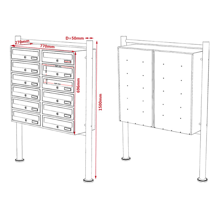 Cassetta postale condominiale autoportante 12 posti, bianco, 2 moduli 945 x 270 x 1500 mm
