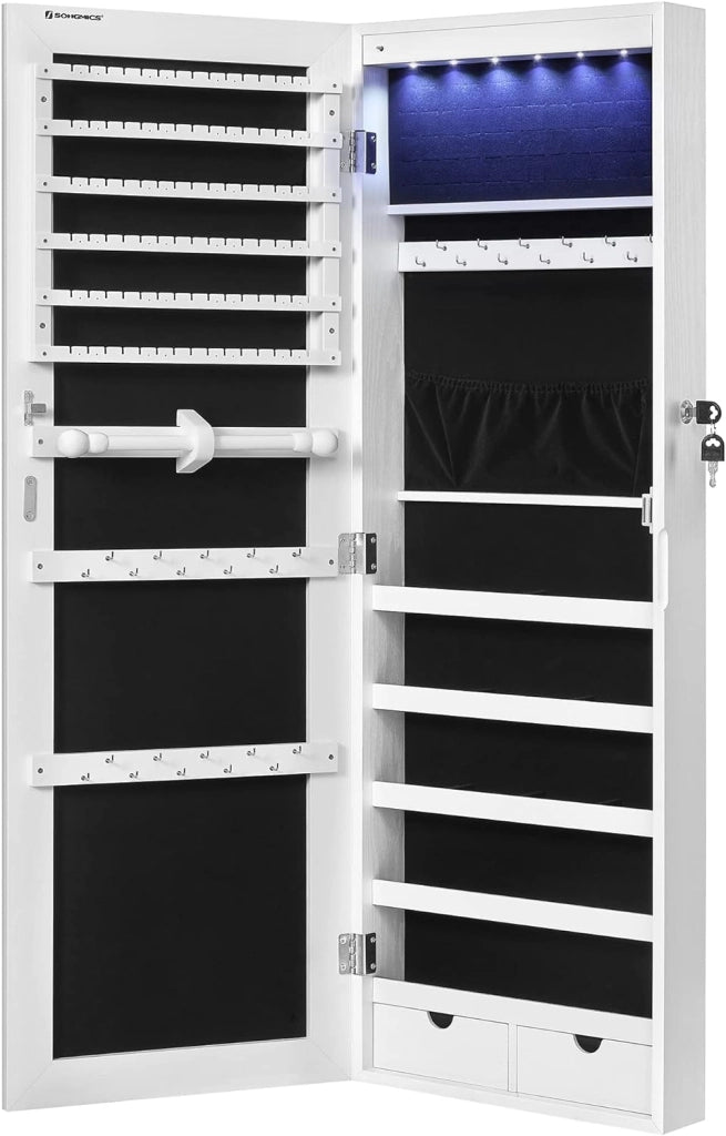 Valora ARMADIETTO PORTAGIOIE CON SPECCHIO JJC99WT da parete con interno in velluto bianco