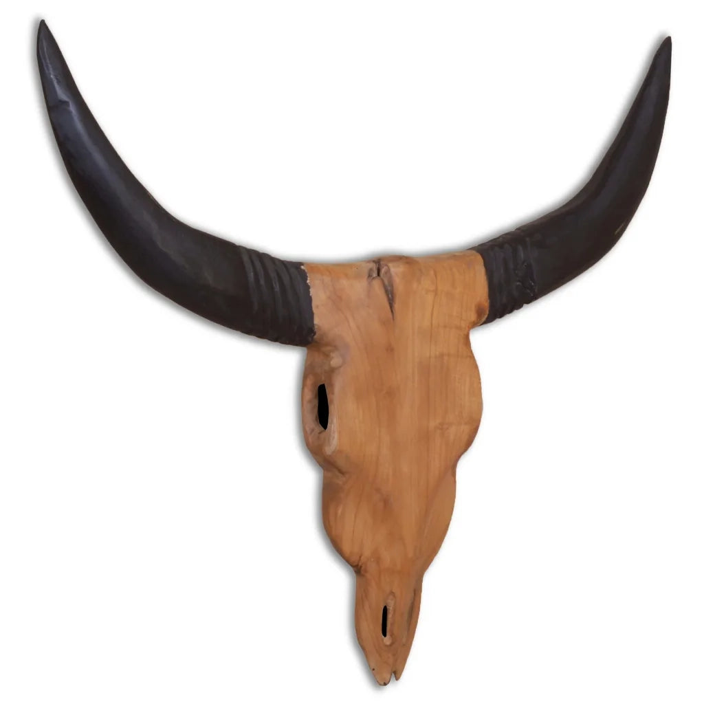Scultura Teschio di Toro da Parete in Teak 69x6x60 cm cod mxl 63715