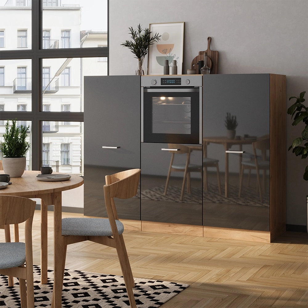 Cucine componibili piccole R-Line Antracite lucido/Rovere dorato 180 cm senza piano di lavoro Vicco