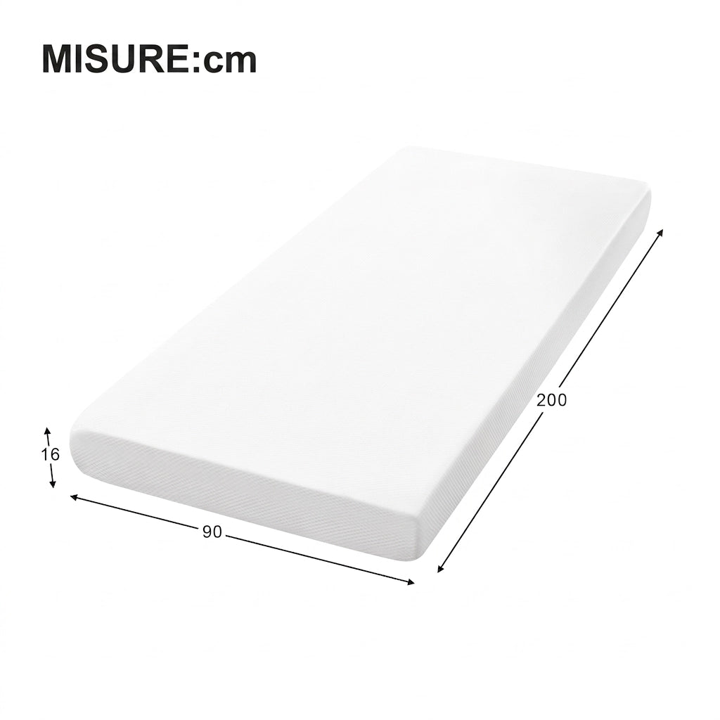 Materasso singolo 90x200; materasso in schiuma ergonomico; Bianco