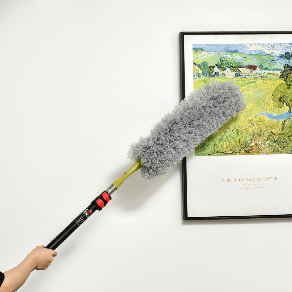 Kit per Pulizia della Casa con Asta di Prolunga,Spolverino per Ragnatele,Spolverino in Microfibra e Spolverino per Ventilatore a Soffitto,Giallo e Grigio