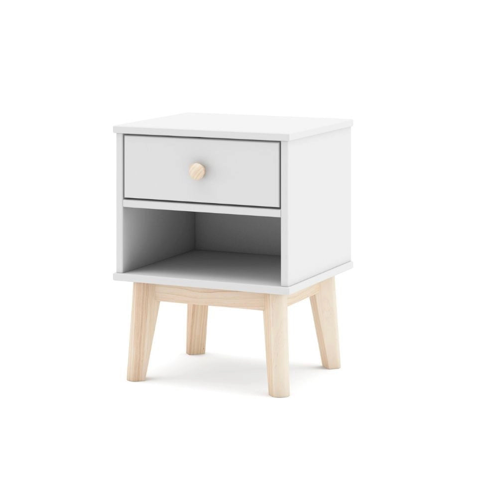 Comodino per cameretta Esteban 1 cassetto in legno massiccio colore bianco