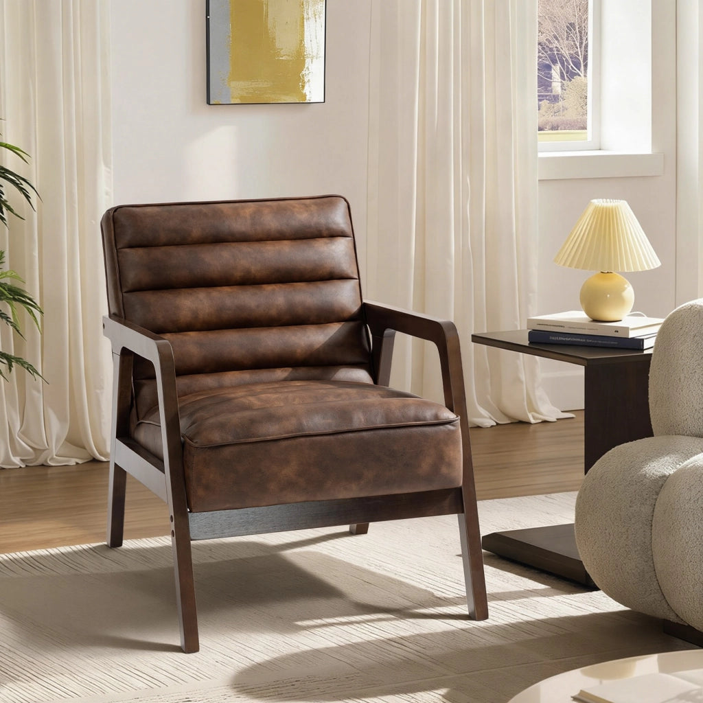 Poltrona ¨C Minimal ¨C marrone, similpelle, legno massello
