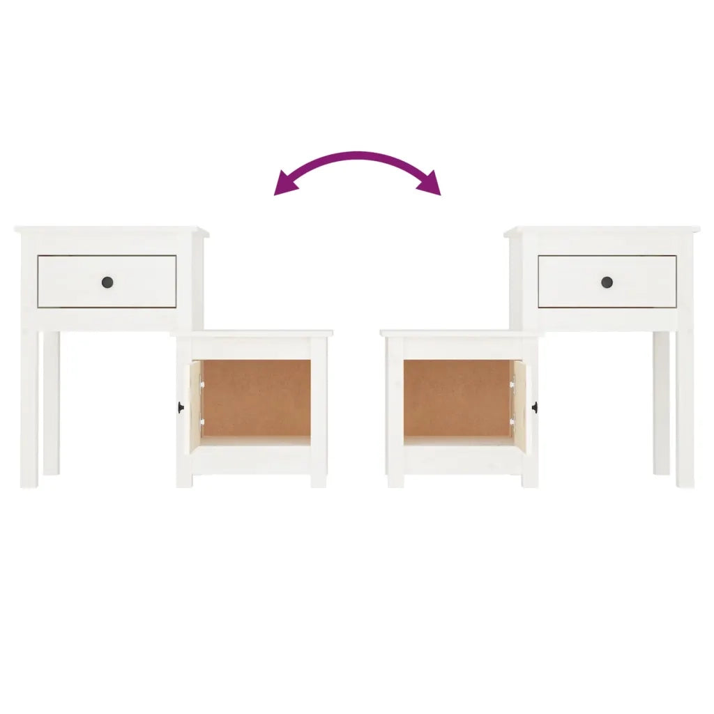 Comodino Bianco 79,5x38x65,5 cm in Legno Massello di Pino 814541
