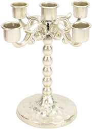 Sostegno per candele a 5 bracci - Candelabro in acciaio inossidabile - Punto decorativo centrale - Altezza 18,5 cm - Per candele a tappo - Base stabile