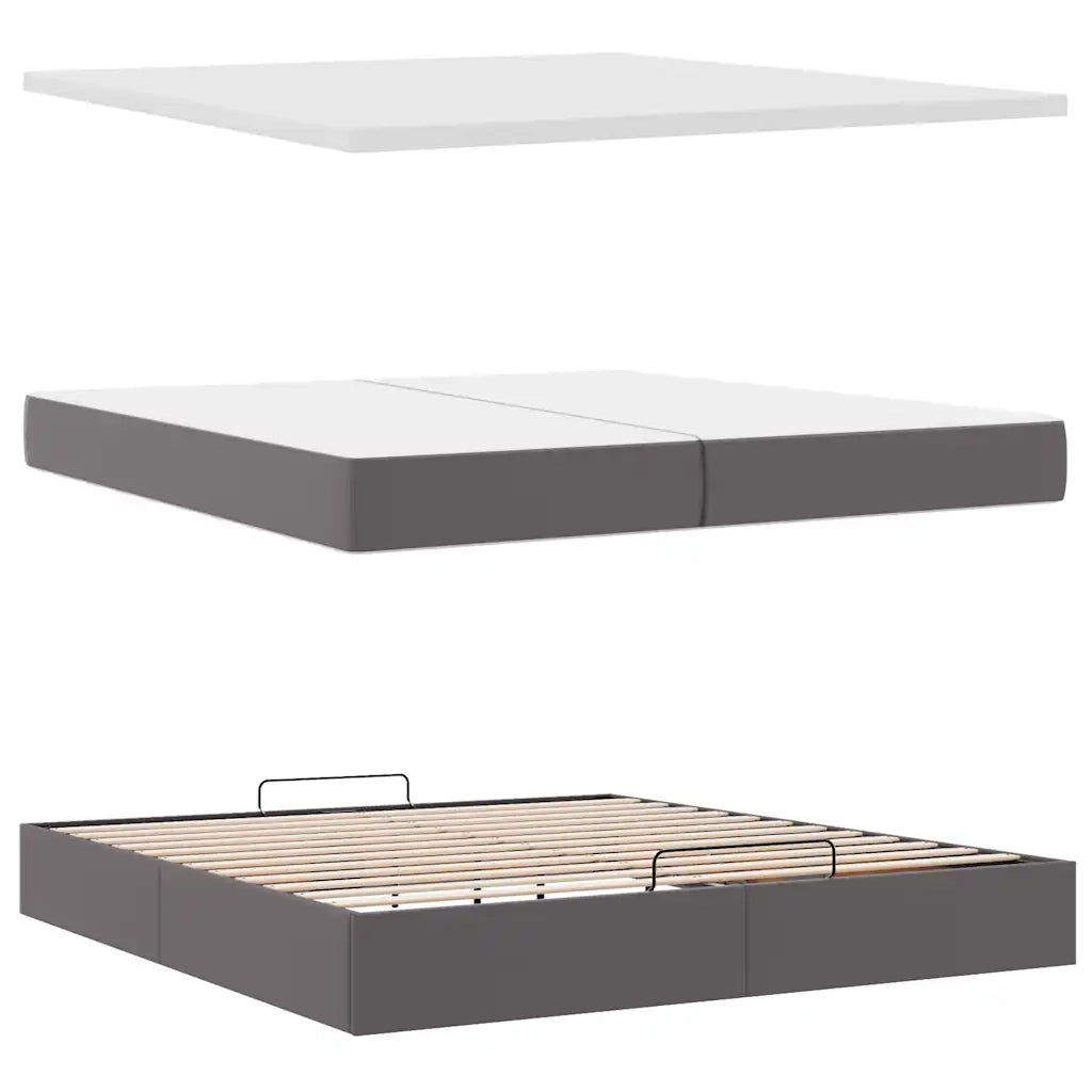 Struttura Letto Pouf con Materassi Grigio 200x200 cm Similpelle 3311326
