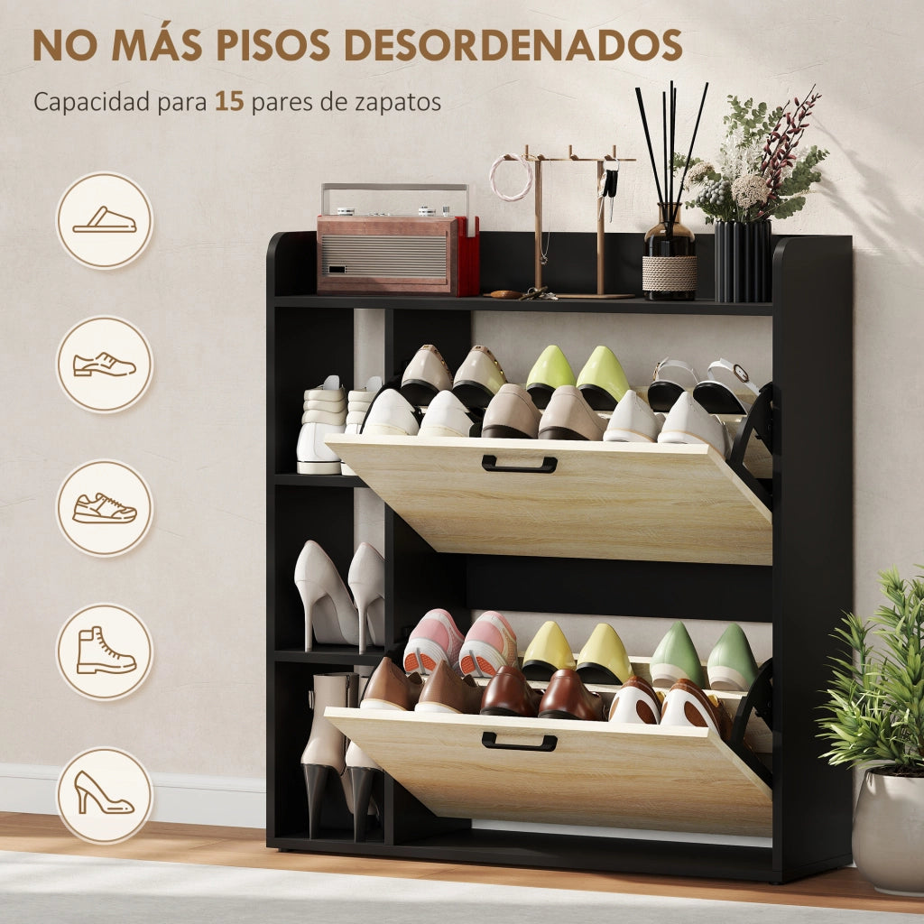 Armadio porta scarpe con 2 ante e ripiani laterali ¨C zephmum ¨C colore naturale e nero