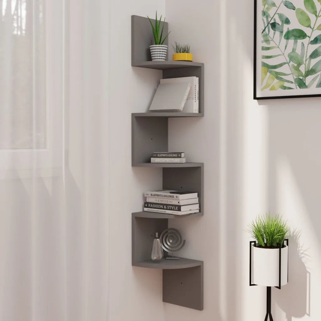 Scaffale Angolare a Muro Grigio 19x19x123 cm Legno Multistrato 326833