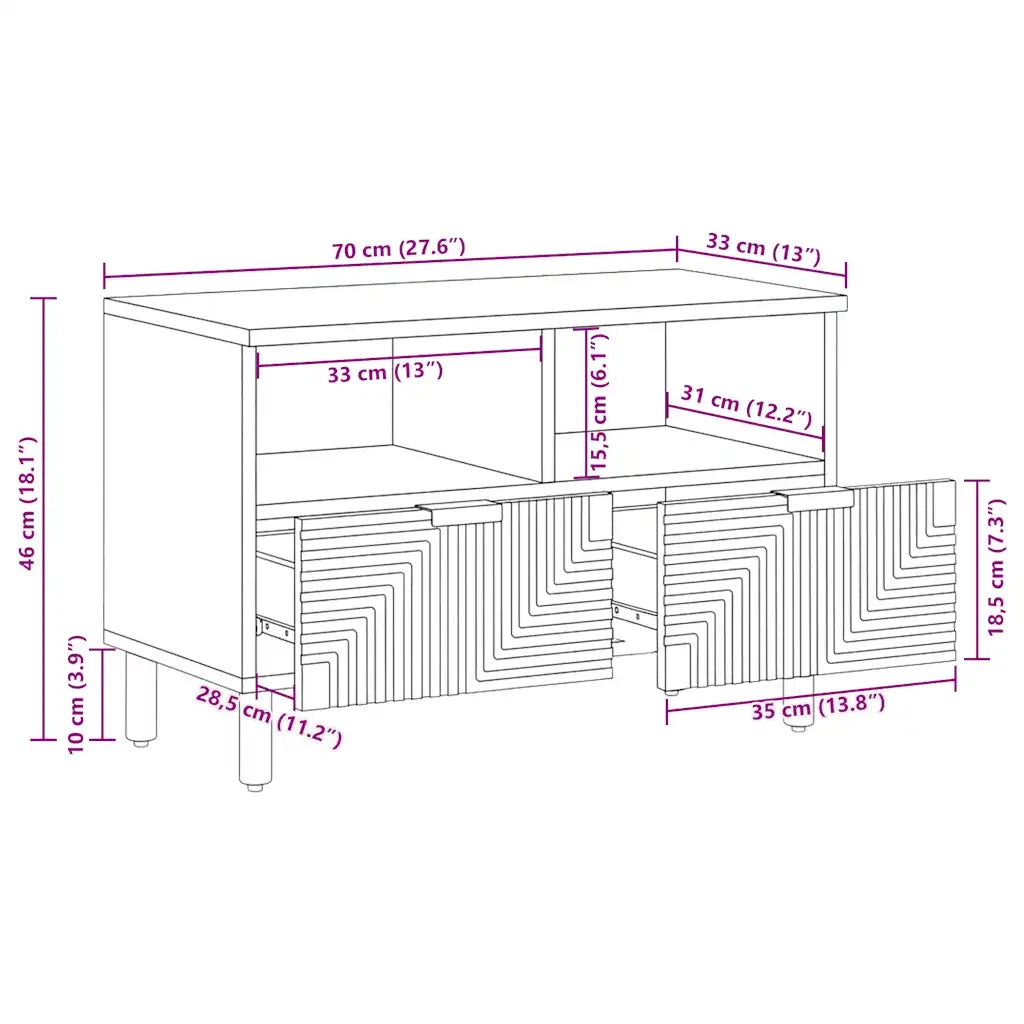 Mobile Porta TV 70x33x46 cm in Legno Massello di Acacia