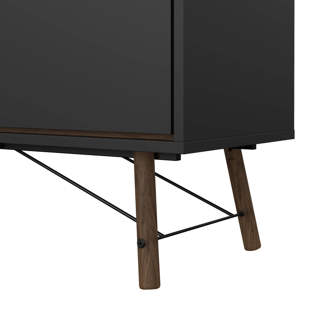 Credenza Manyi, Buffet da soggiorno, Madia da salotto, Dispensa da cucina, 150x40 h72 cm, Nero e Noce