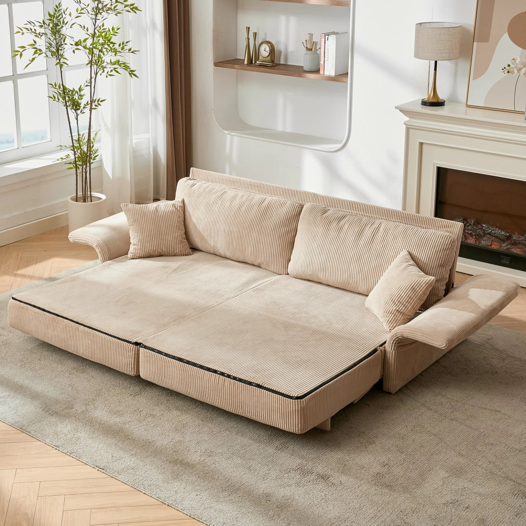 Divano letto 182x88x84 cm trasformabile in velluto a coste beige