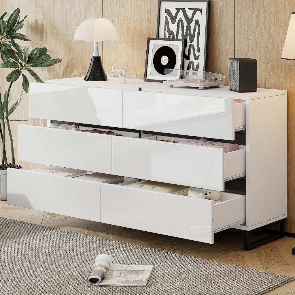 Sideboard da soggiorno 140 x 39,5 x 78,5 cm con 6 cassetti, struttura in truciolare, finitura bianco e nero, portata fino a 60 kg