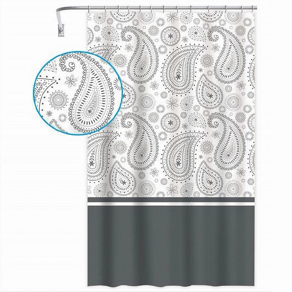 Trade Shop - Tenda Doccia Vasca Bagno 12 Anelli 240x200cm Motivo Paisley Etnico Grigio 87582 -