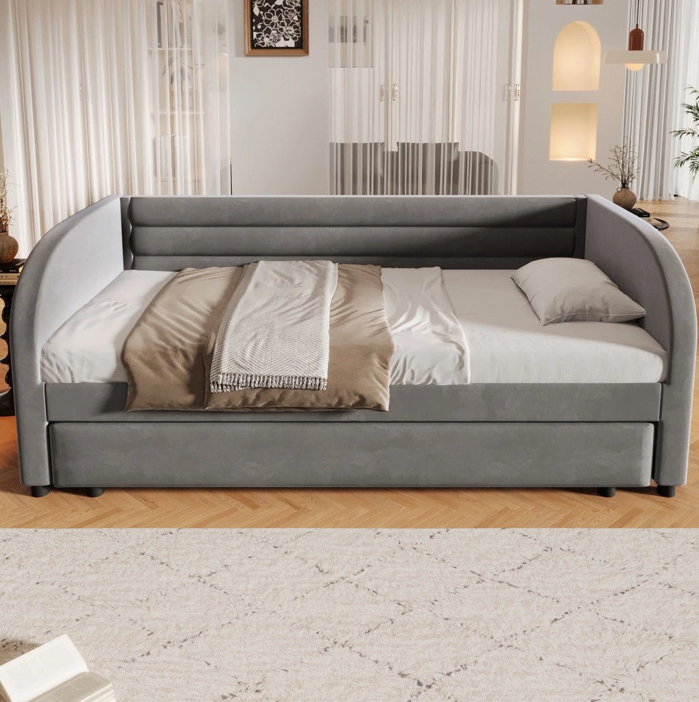 Letto imbottito 90x200 cm con letto estraibile e LED