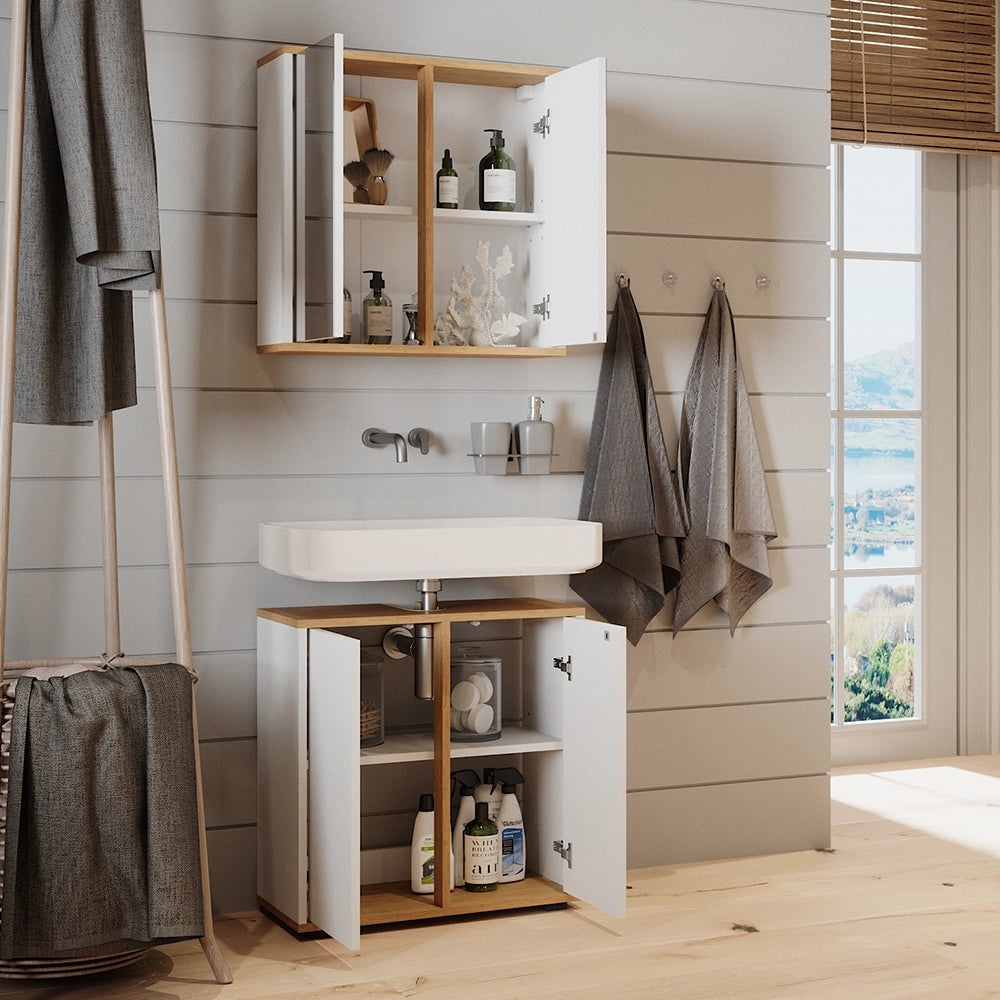 Vicco Set mobili bagno Bianco/Artisan 2 parti, base 60 cm
