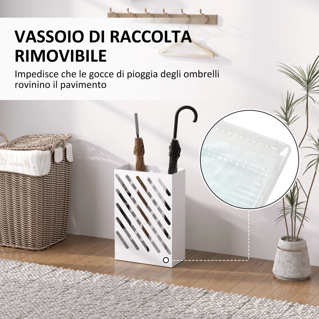 Portaombrelli Design con Vaschetta e Ganci ¨C zephmum ¨C Bianco 28x14x41 cm