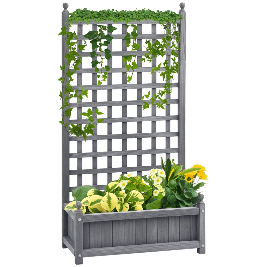 Fioriera rialzata con griglia rampicante ¨C Xylo ¨C Legno grigio 64x28x120 cm