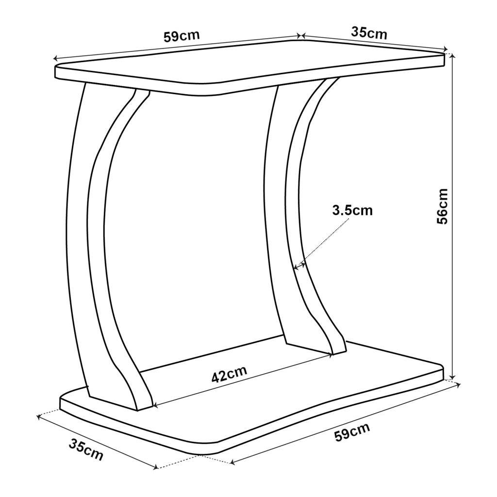 Tavolino Laterale Stattela a Forma di C con Rotelle 59 x 35 x 56 cm - Bianco [en.casa]
