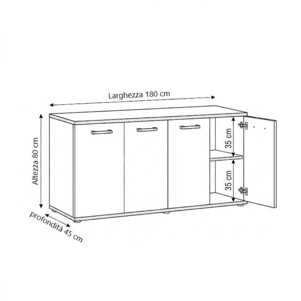 Mobile multiuso 180x45x80 ingresso e ufficio Viareggio colore noce naturale