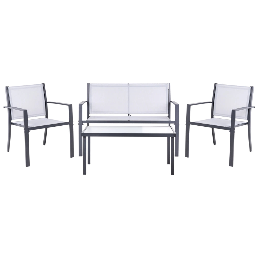 Set da giardino grigio Set da salotto in acciaio 4 posti con tavolo Stile industriale moderno Giardino Patio Balcone