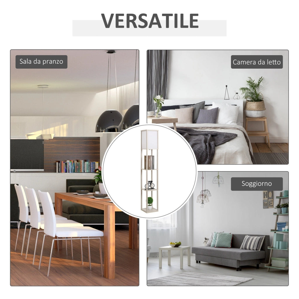 Lampada da Terra 26x26x160 cm E27 40W con Mensole in MDF Rovere