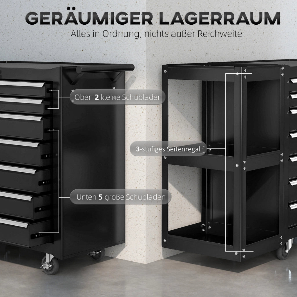 Carrello per utensili con 7 cassetti e scaffale laterale rimovibile ¨C zephmum ¨C Nero, metallo, 96x33.5x75 cm