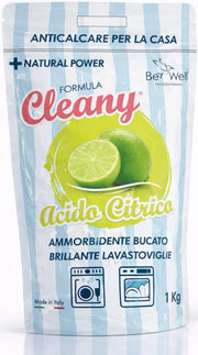CLEANY Acido Citrico in Polvere Naturale ed Ecologico Multiuso, Ammorbidente per Bucato, Anticalcare, Brillantante, Disincrostante, Decalcificante Lavatrice e Lavastoviglie, Made in Italy, 500g