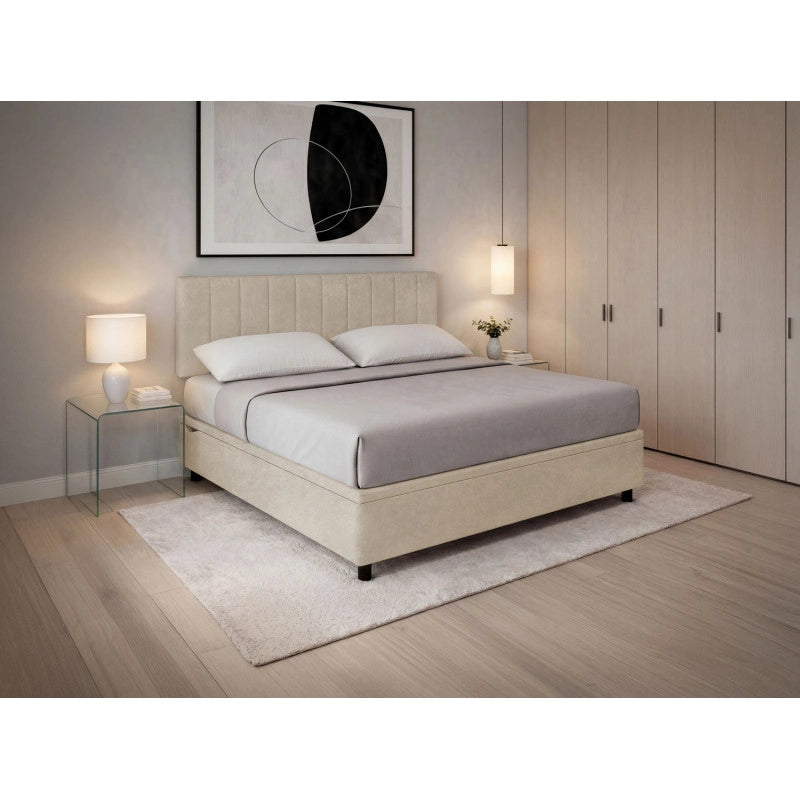 Letto imbottito Letto Matrimoniale alla Francese 140x200 cm Vertical - Contenitore,Microfibra,Sabbia