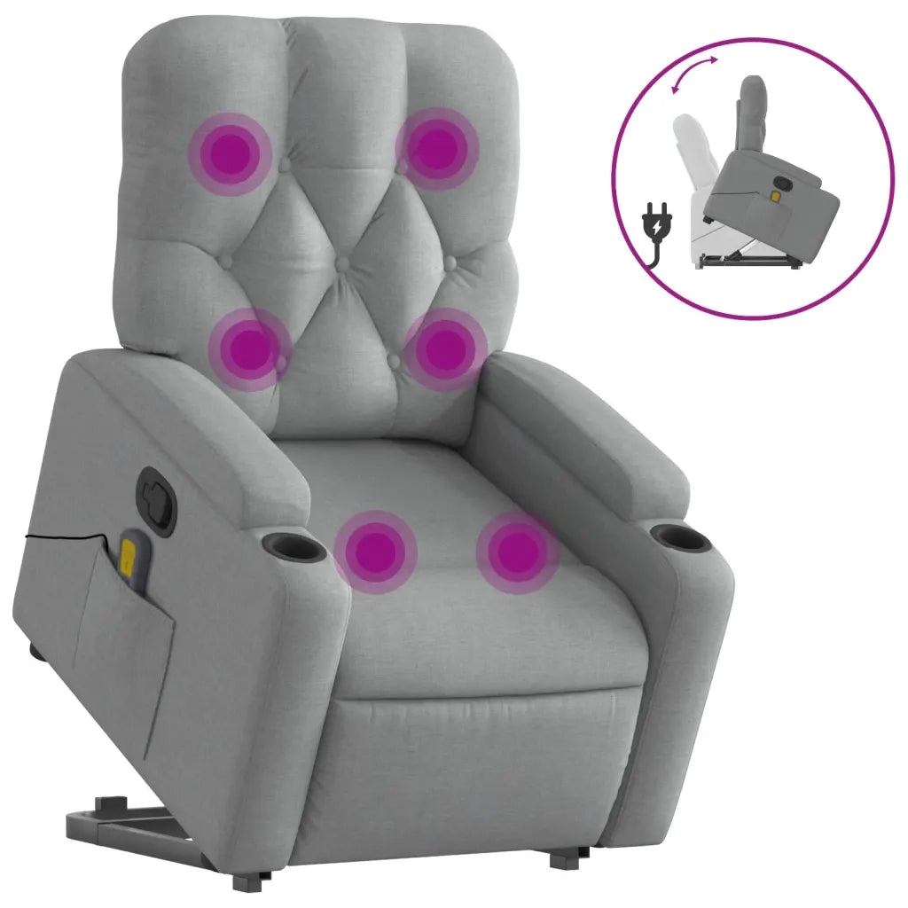 Poltrona | Sedia Relax Alzapersona Massaggi Reclinabile Grigio Chiaro Tessuto
